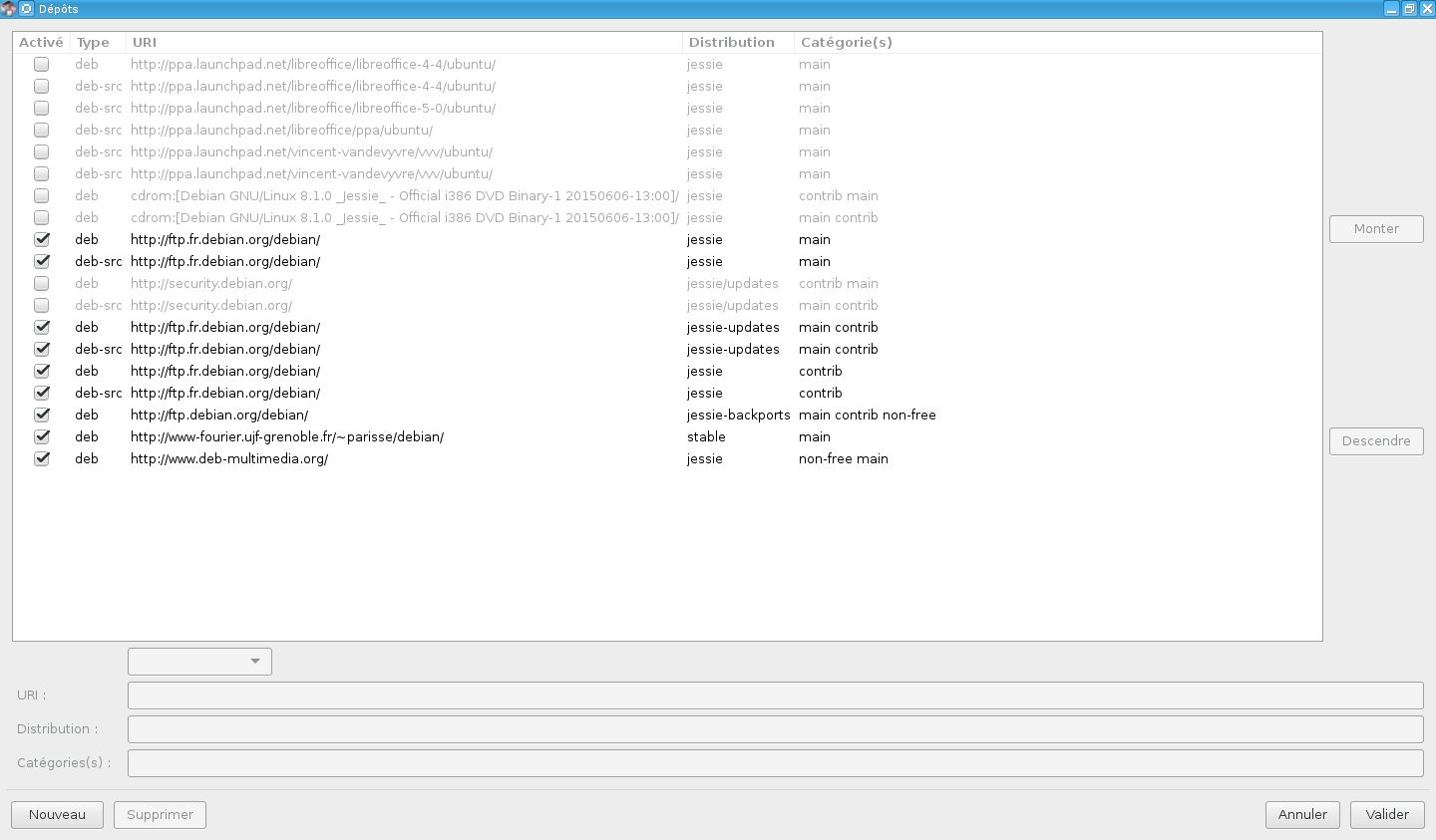 La liste de mes dépôots actifs... Backport est bien présent !